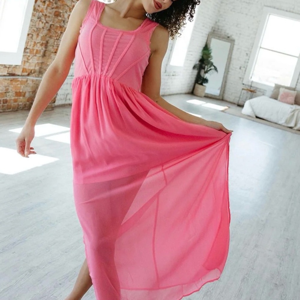 NWT Promesa Vibrant Pink Corset Maxi Dress